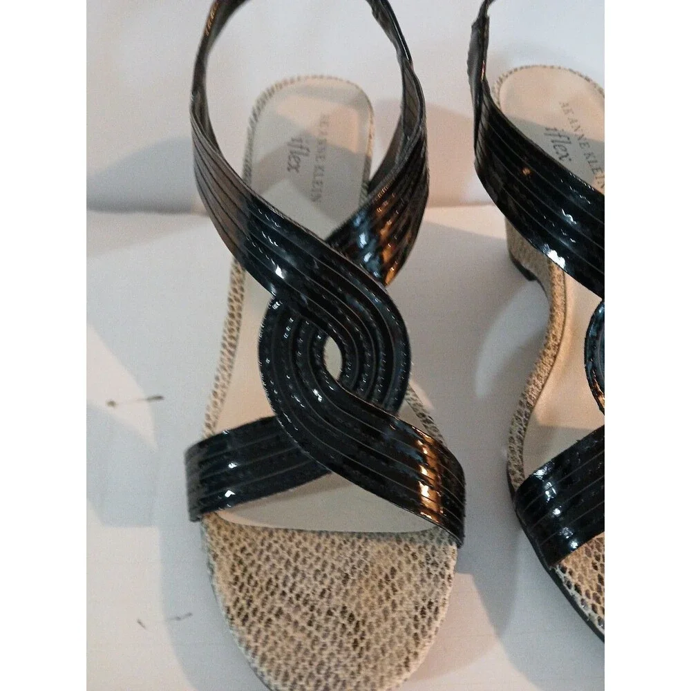 Anne Klein Iflex Black Faux Snake Skin Wedge Pump Womens 8.5 M Open Toe Pretty
